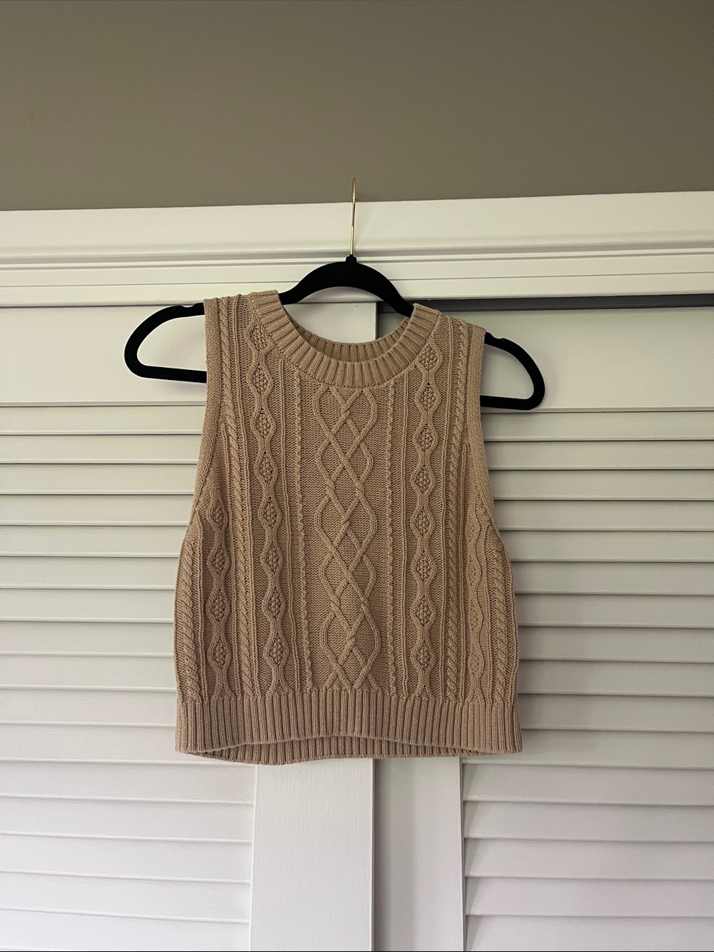 Cable Knit Sleeveless Sweater Vest in Beige